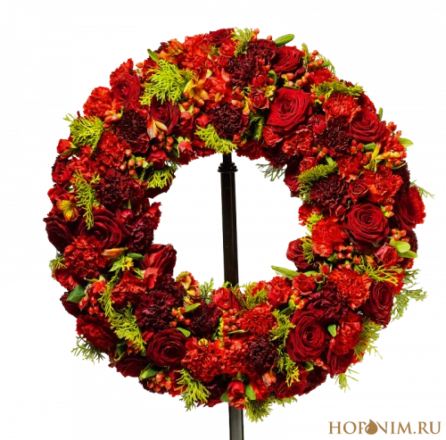 Большой красный ритуальный венок